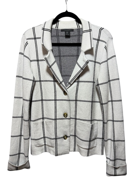 Tahari Jackets & Blazers - Tahari White Knit Blazer with Black Windowpane Check
